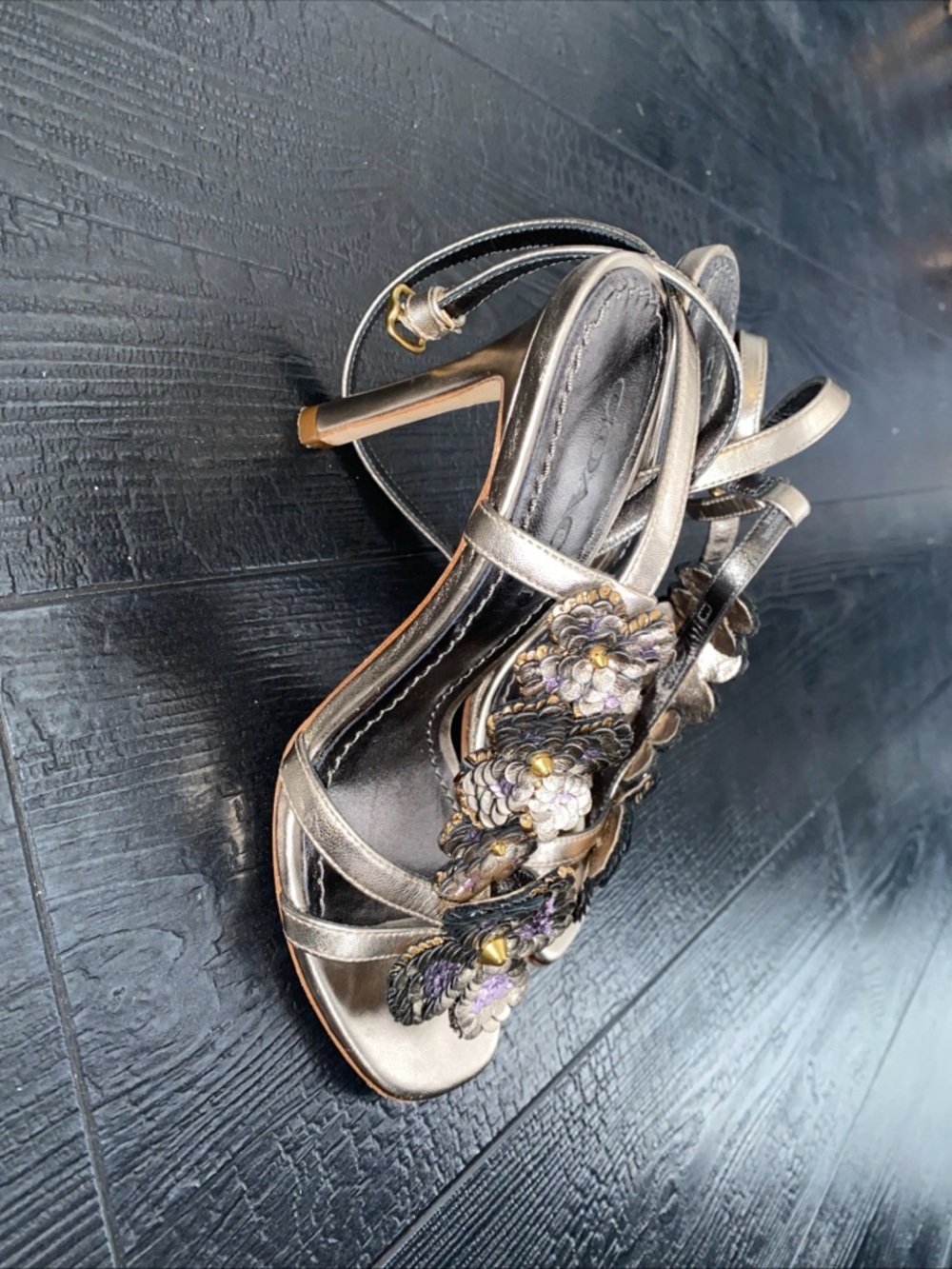 Coach Bianca Womens Sandals Heels Ankle Straps Embellished Leather 7.5 - Picture 13 of 16
